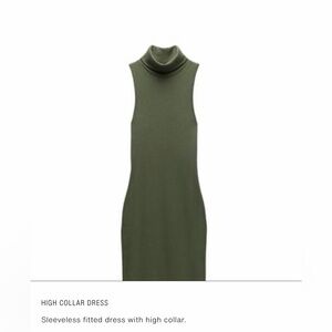 Zara Olive Green Sleeveless Turtleneck Dress